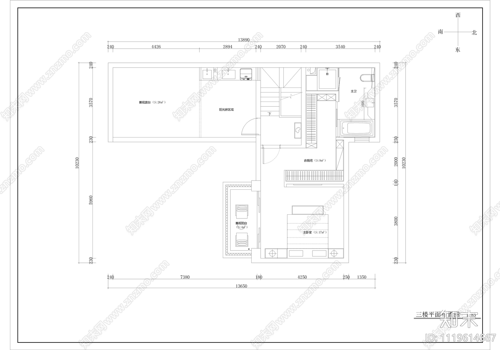 现代简约三层轻奢风格别墅建筑设计施工图cad施工图下载【ID:1119614667】