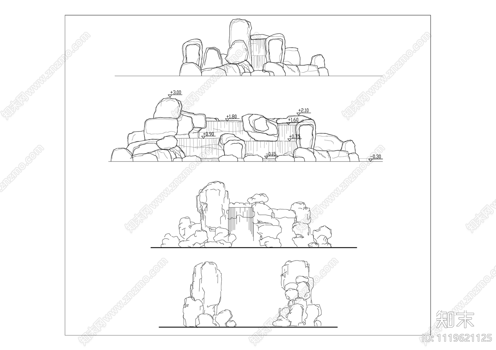 假山素材节点详图施工图下载【ID:1119621125】