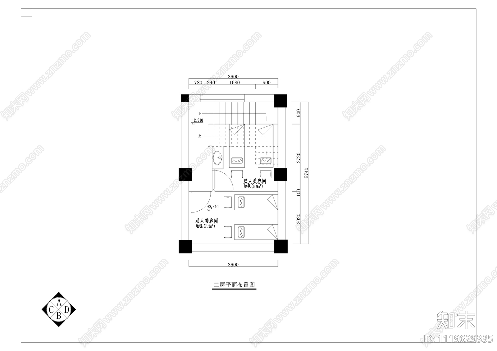 美容院全套室内空间装修图cad施工图下载【ID:1119629335】