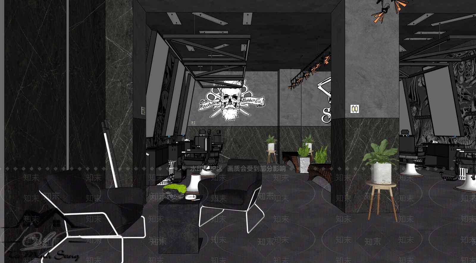 工业风美发店SU模型下载【ID:1119633435】