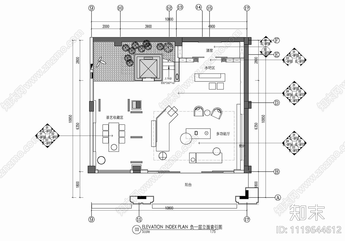 四层别墅样板间CAD平面施工图cad施工图下载【ID:1119644612】