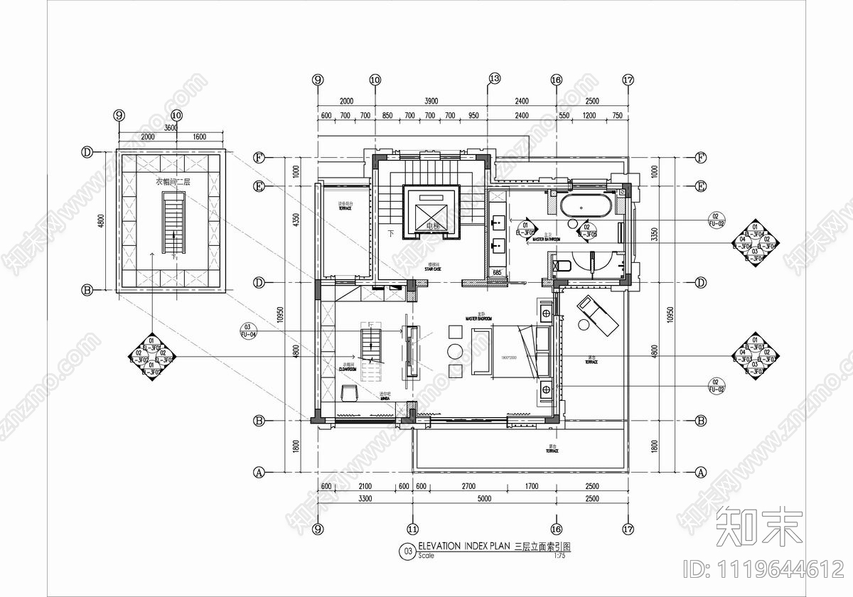 四层别墅样板间CAD平面施工图cad施工图下载【ID:1119644612】