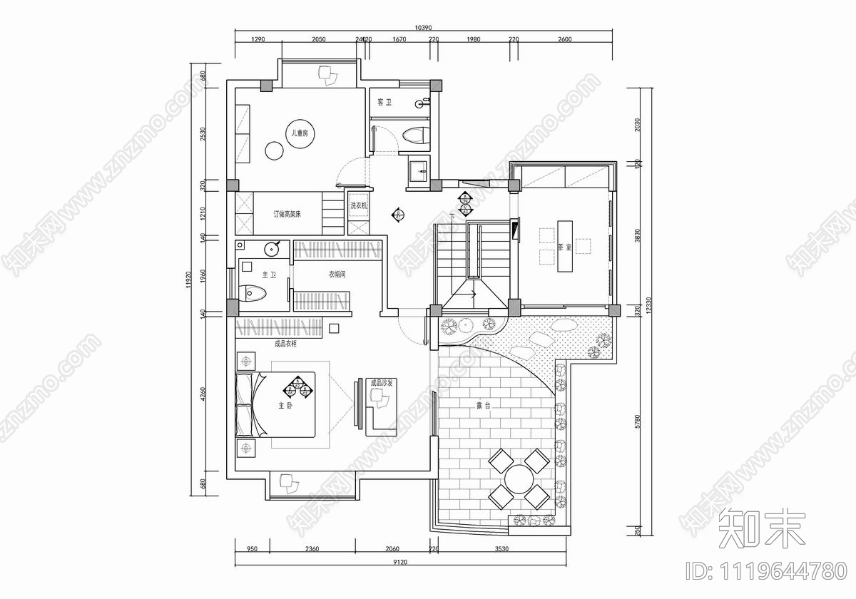 200㎡现代简约风格家装别墅CAD施工图施工图下载【ID:1119644780】