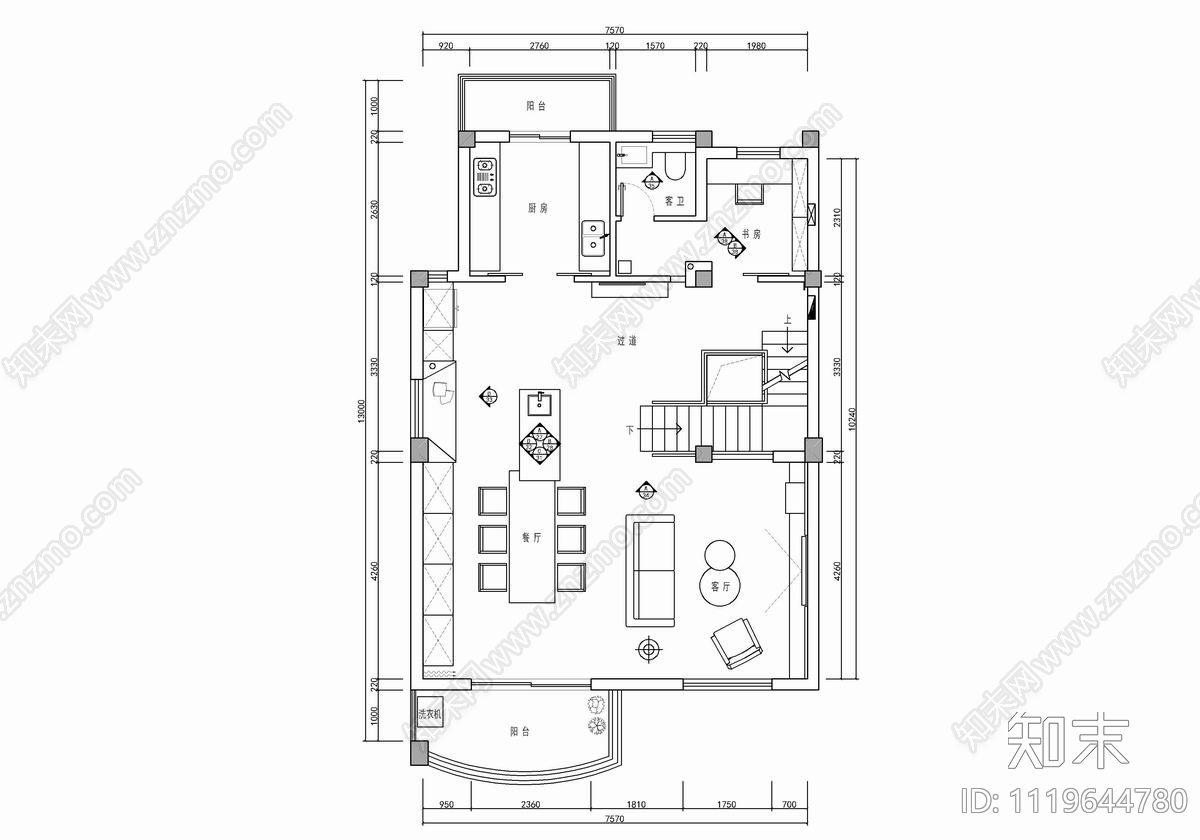 200㎡现代简约风格家装别墅CAD施工图施工图下载【ID:1119644780】