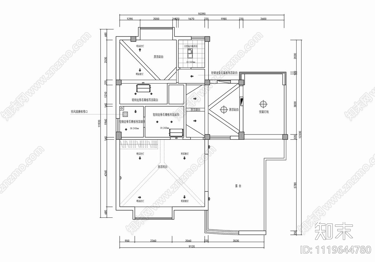 200㎡现代简约风格家装别墅CAD施工图施工图下载【ID:1119644780】