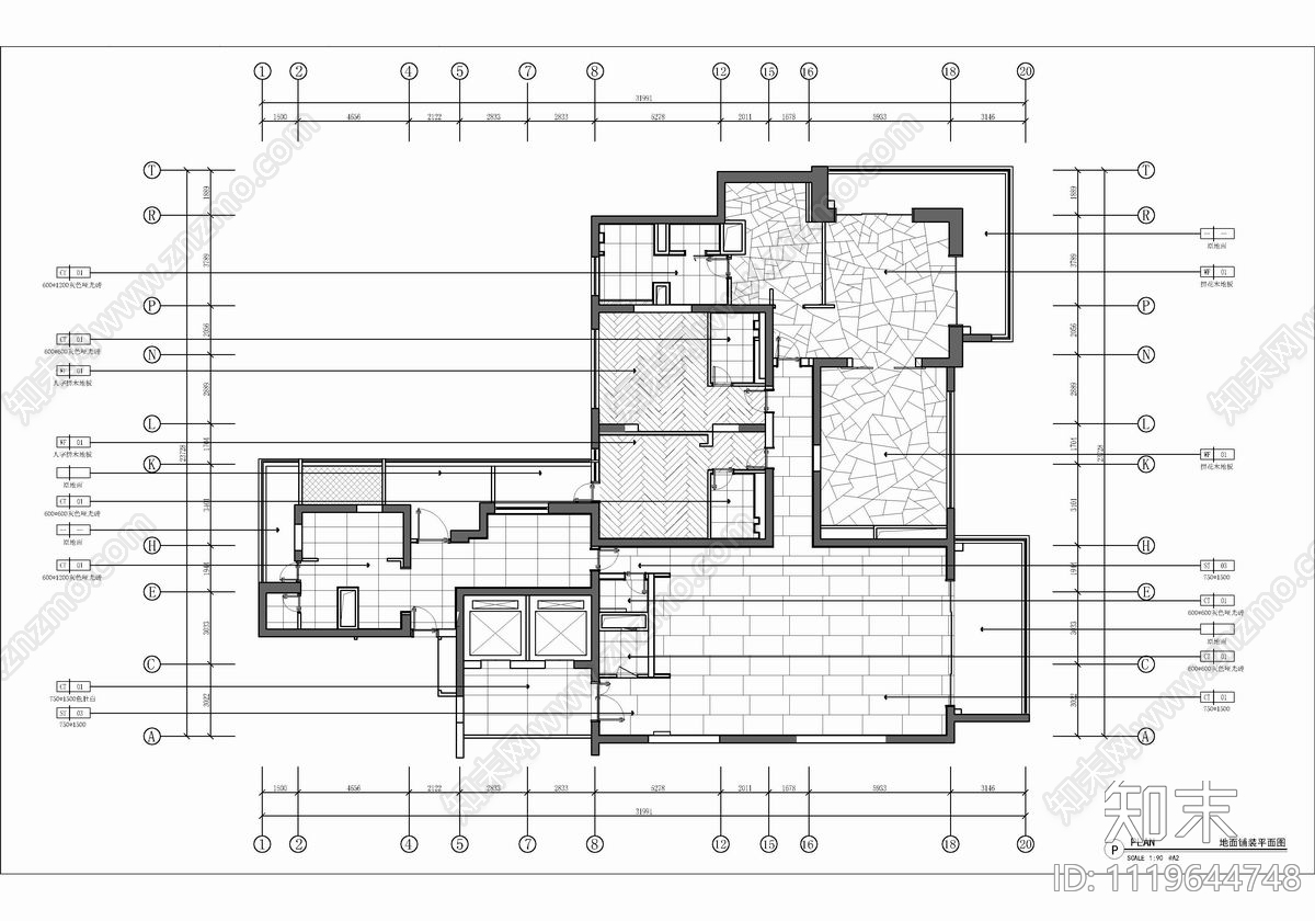 400㎡家装豪宅大平层CAD施工图cad施工图下载【ID:1119644748】