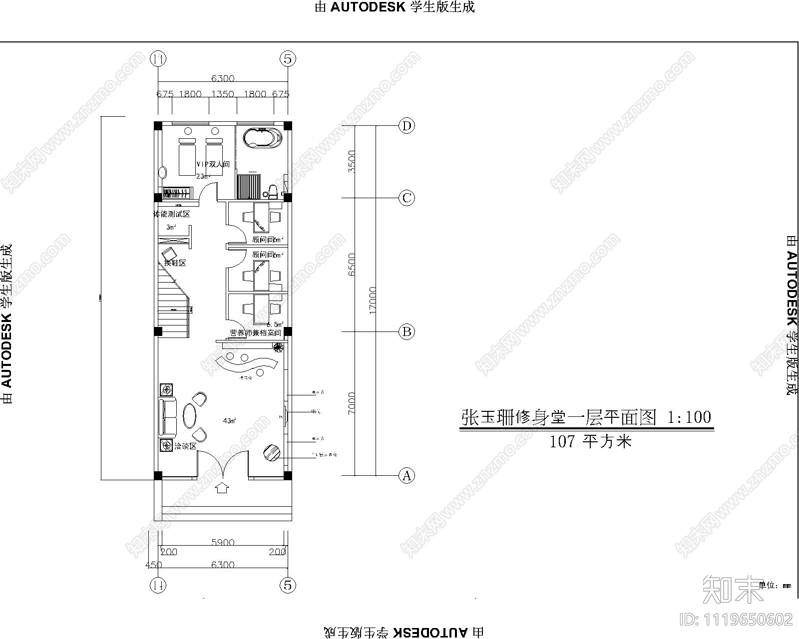 SPA美容院设计平面图cad施工图下载【ID:1119650602】