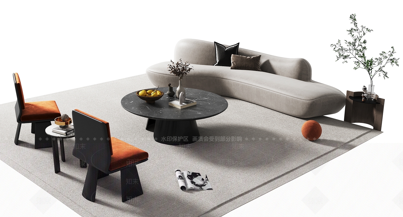 现代沙发茶几组合3D模型下载【ID:1119661312】_知末3d模型网