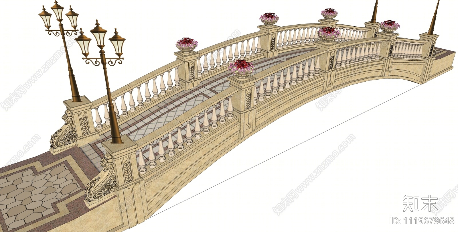 欧式拱桥景观桥SU模型下载【ID:1119679648】