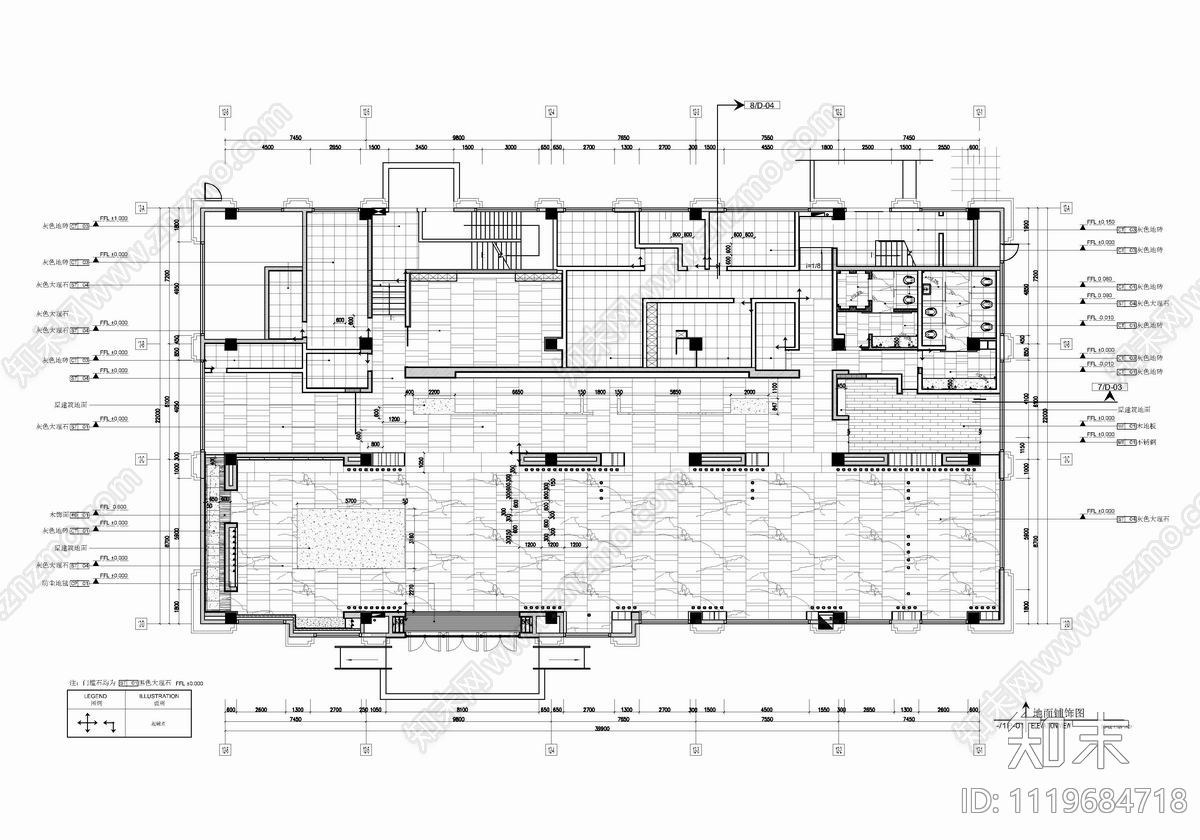 950㎡售楼处销售中心CAD施工图cad施工图下载【ID:1119684718】