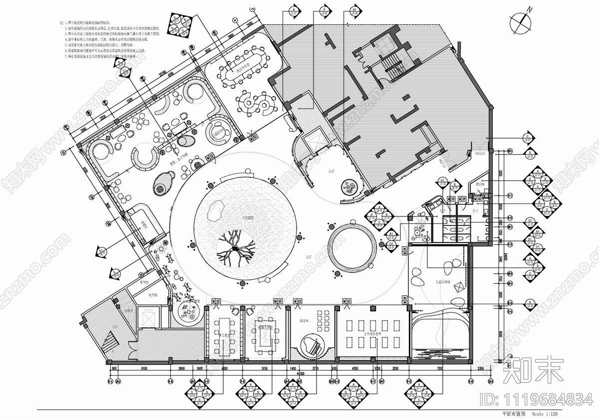 1000㎡儿童成长亲子休闲娱乐会所施工图施工图下载【ID:1119684834】