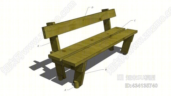 木制公园长凳SU模型下载【ID:434135740】