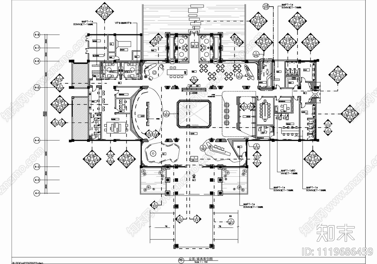 1600㎡售楼处会所销售中心CAD施工图cad施工图下载【ID:1119686459】
