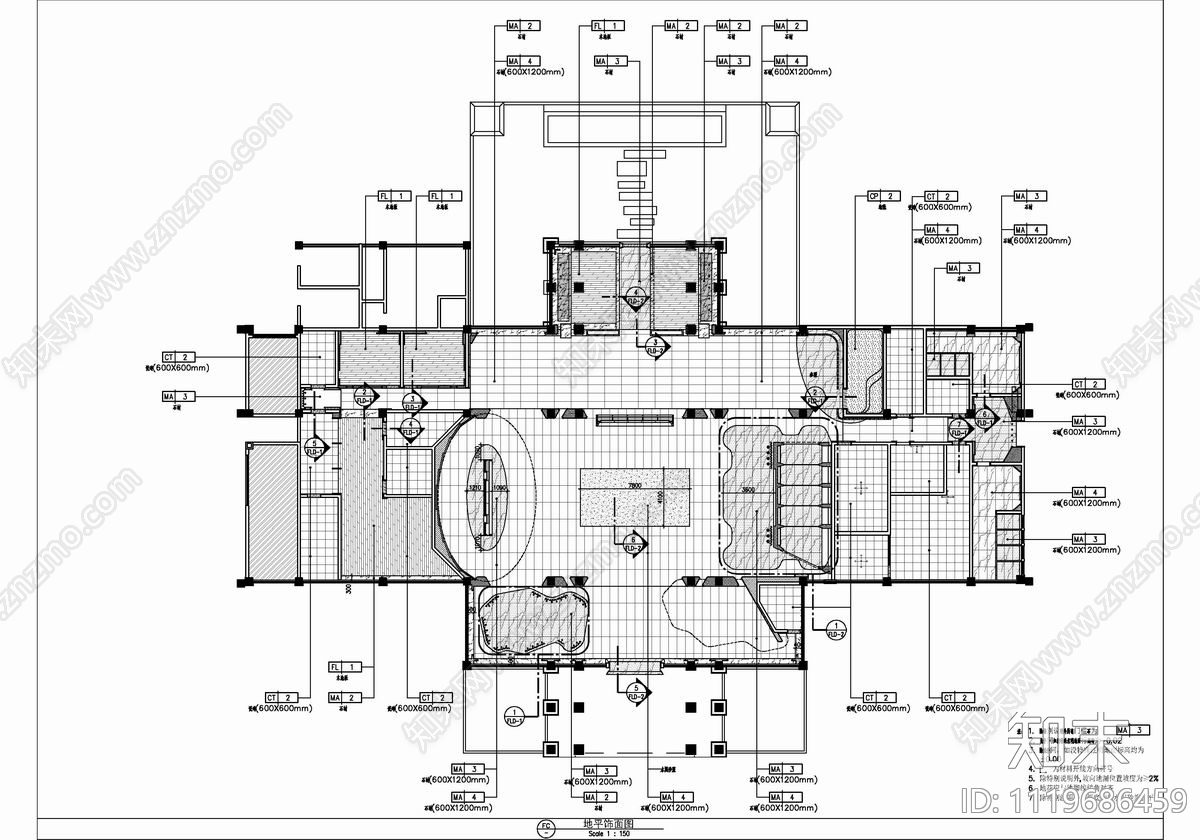 1600㎡售楼处会所销售中心CAD施工图cad施工图下载【ID:1119686459】