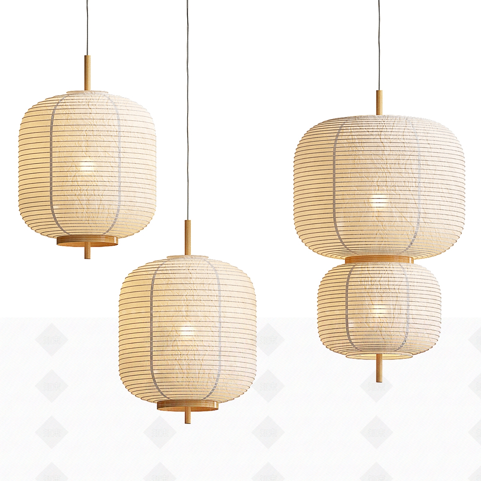 现代纸艺灯笼吊灯3D模型下载【ID:1119691640】