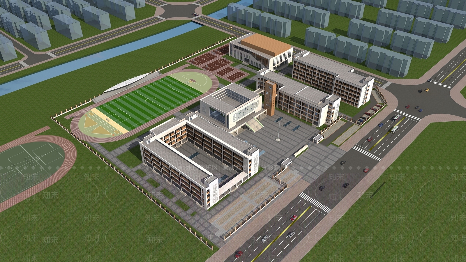 现代学校外观3D模型下载【ID:1119702305】