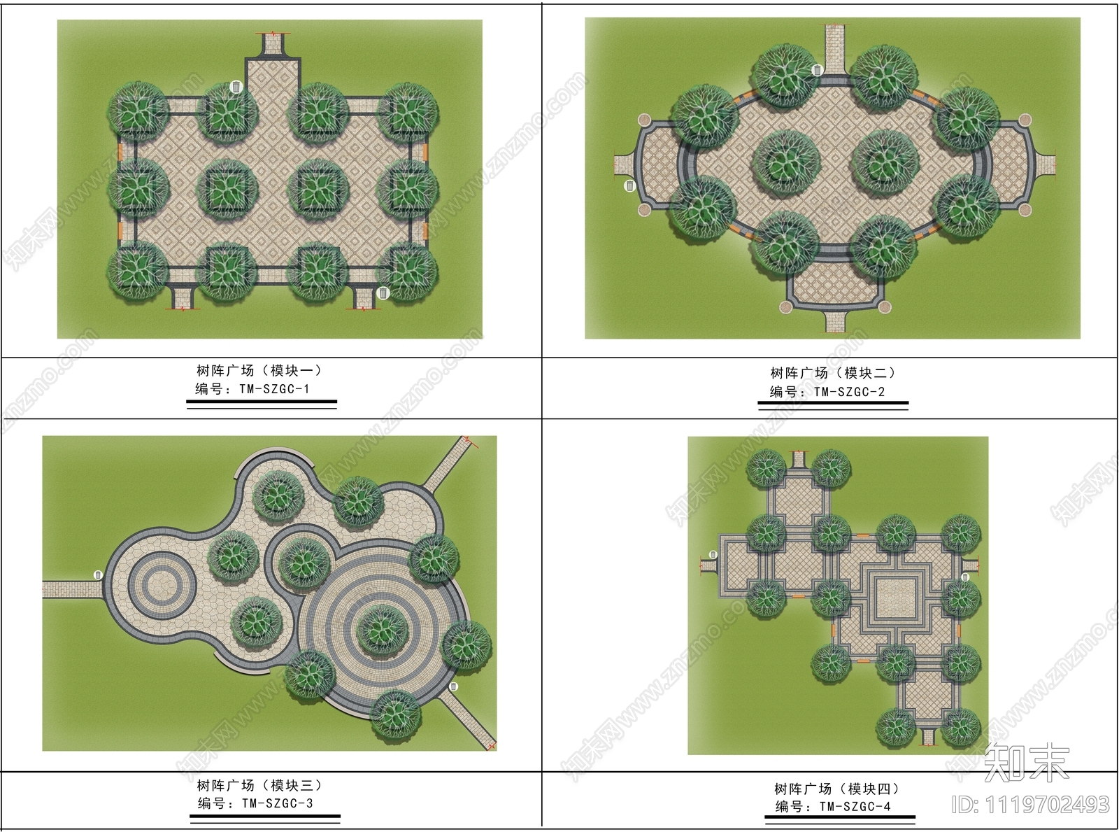 现代简约树阵广场景观设计施工图施工图下载【ID:1119702493】