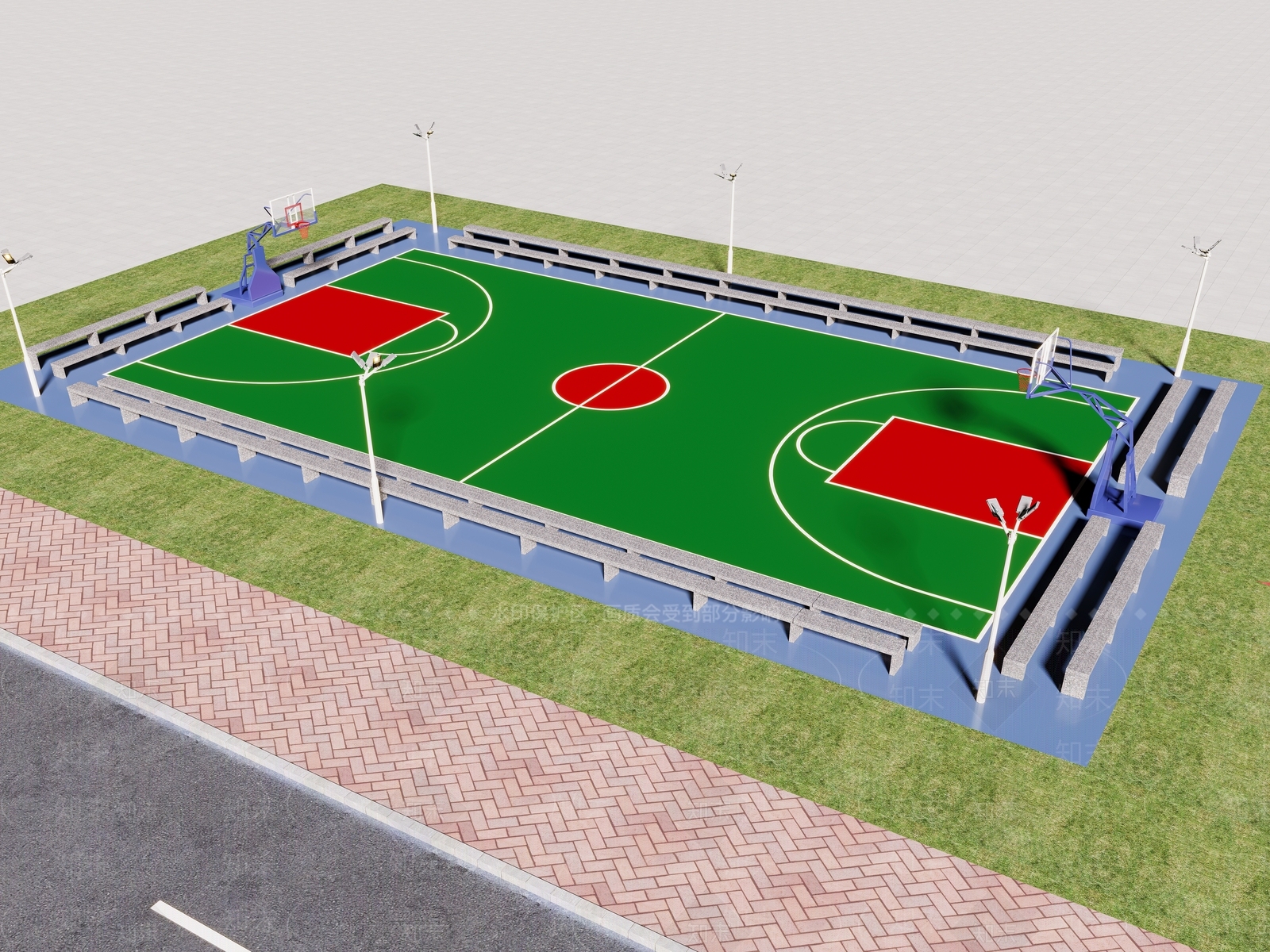 现代室外篮球场3D模型下载【ID:1119719027】