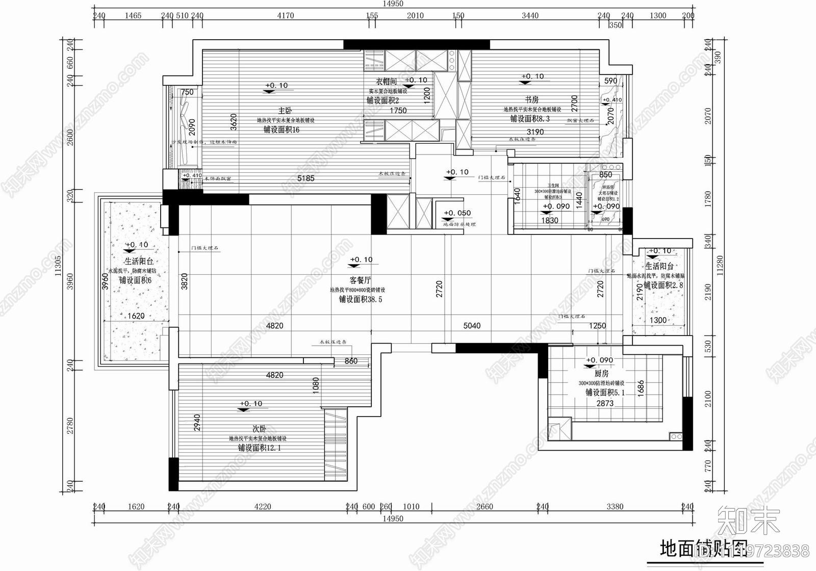 130㎡三居室家装平层空间设计CAD施工图施工图下载【ID:1119723838】