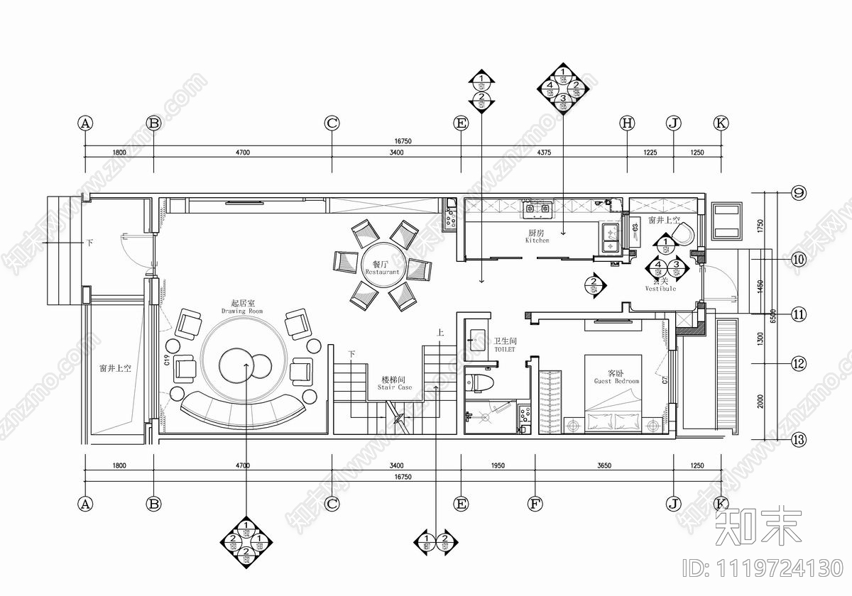 现代简约别墅样板间CAD施工图cad施工图下载【ID:1119724130】