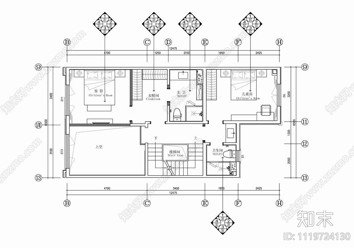 现代简约别墅样板间CAD施工图cad施工图下载【ID:1119724130】