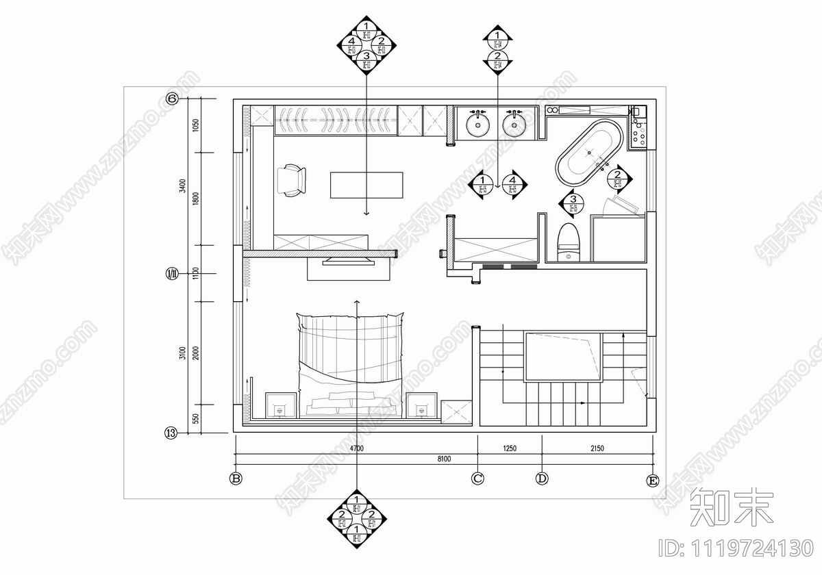 现代简约别墅样板间CAD施工图cad施工图下载【ID:1119724130】