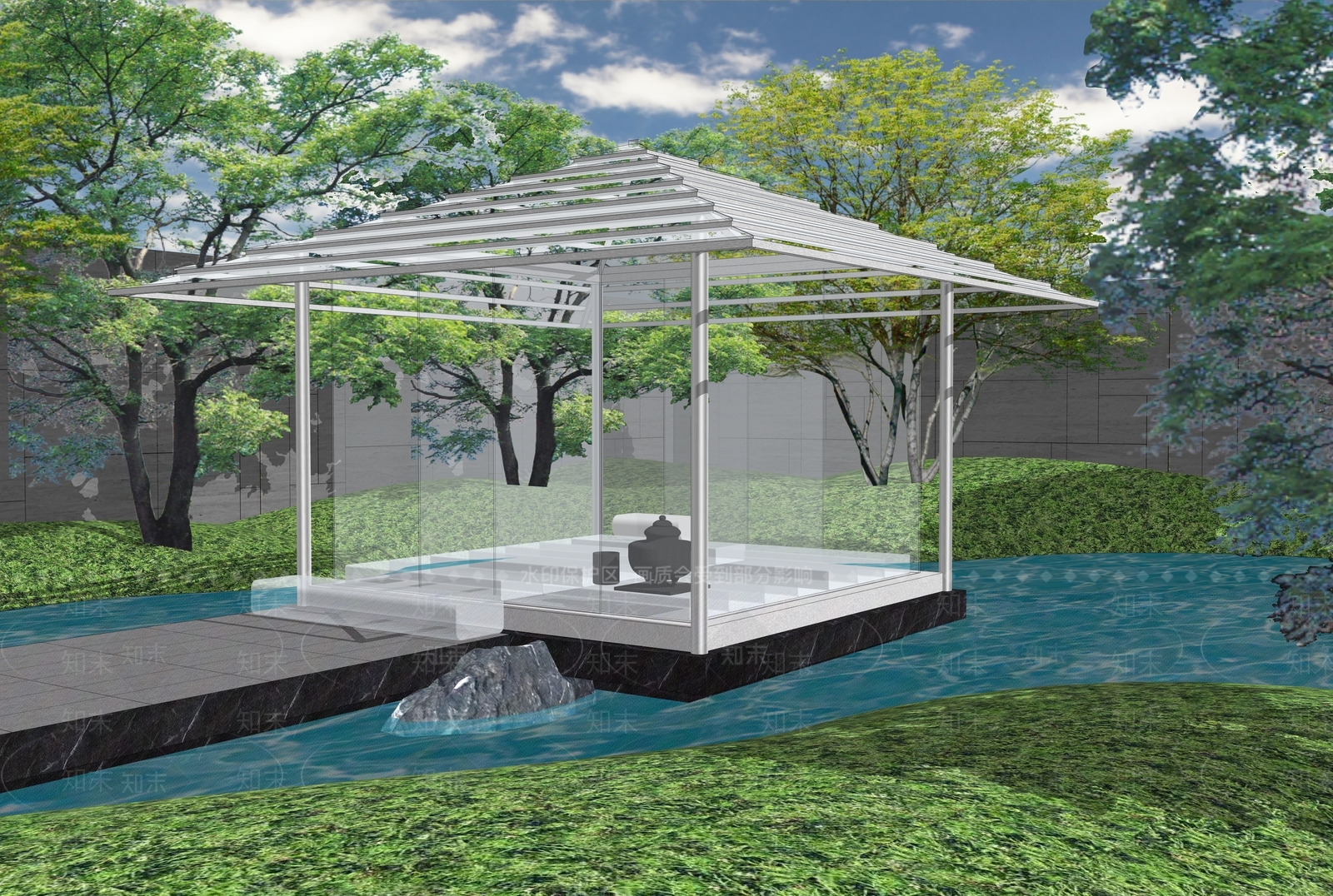 现代玻璃亭子SU模型下载【ID:1119728068】