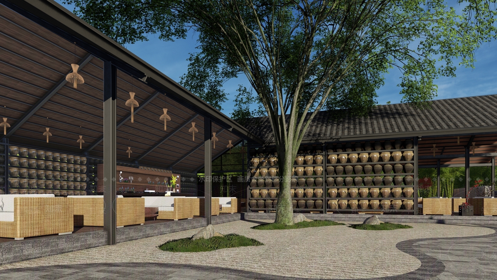 新中式餐饮建筑SU模型下载【ID:1119741177】