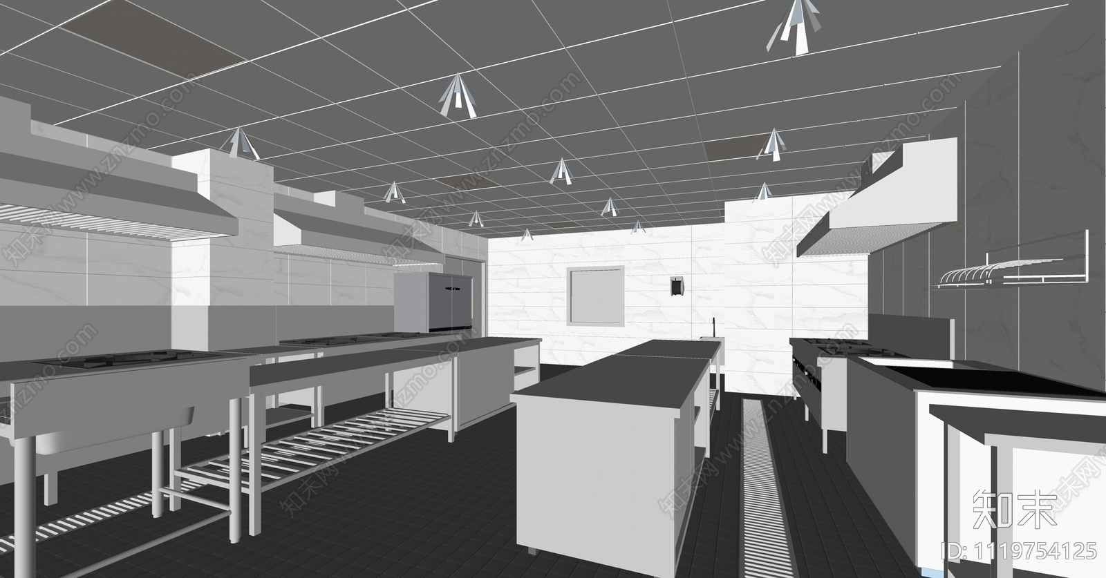 现代餐饮后厨SU模型下载【ID:1119754125】
