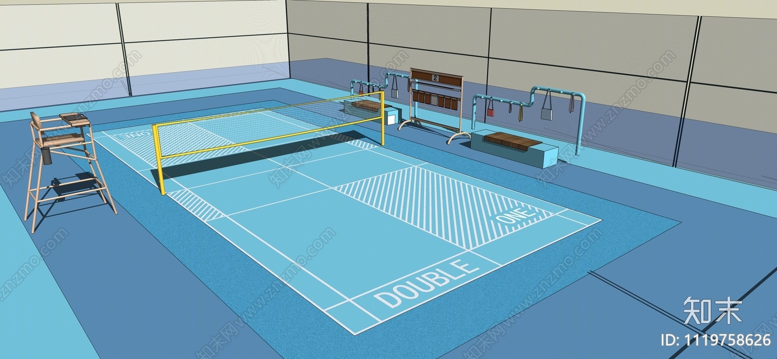 现代户外羽毛球场SU模型下载【ID:1119758626】