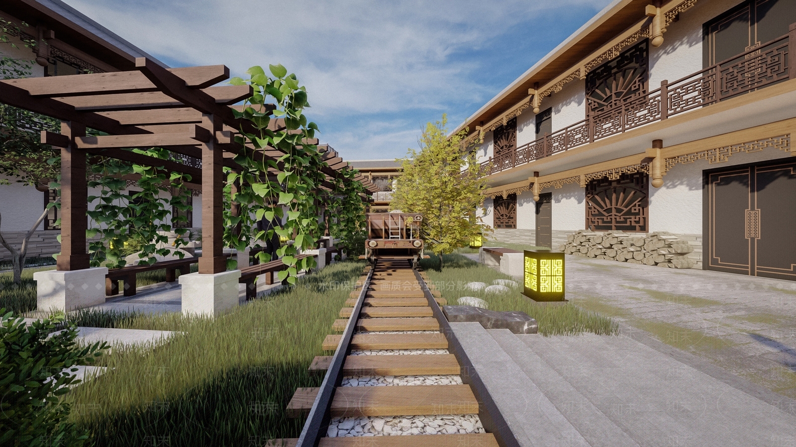 中式民宿乡村庭院SU模型下载【ID:1119823744】