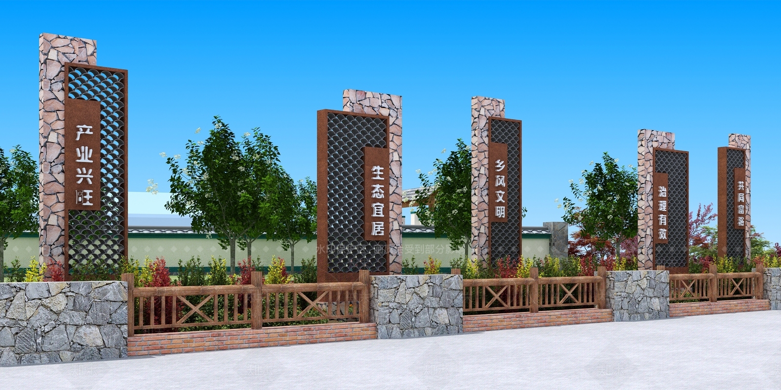 新中式乡村振兴广告牌3D模型下载【ID:1119774440】