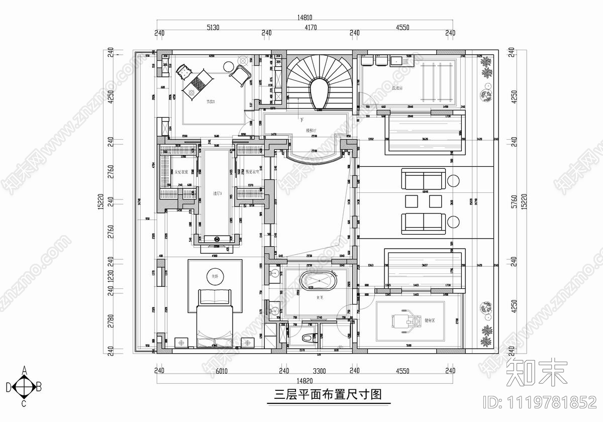 四层别墅私宅CAD设计施工图施工图下载【ID:1119781852】