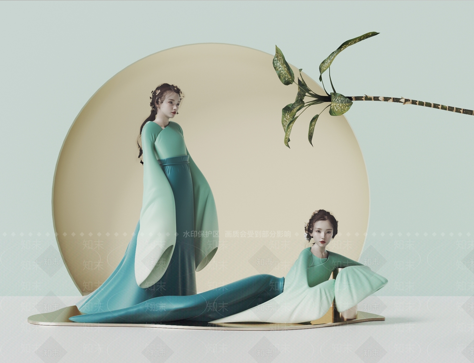 现代陶瓷少女摆件3D模型下载【ID:1119782056】