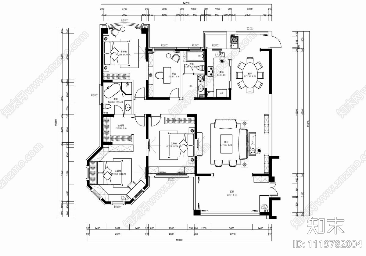 215㎡家装大平层CAD平立面施工图cad施工图下载【ID:1119782004】