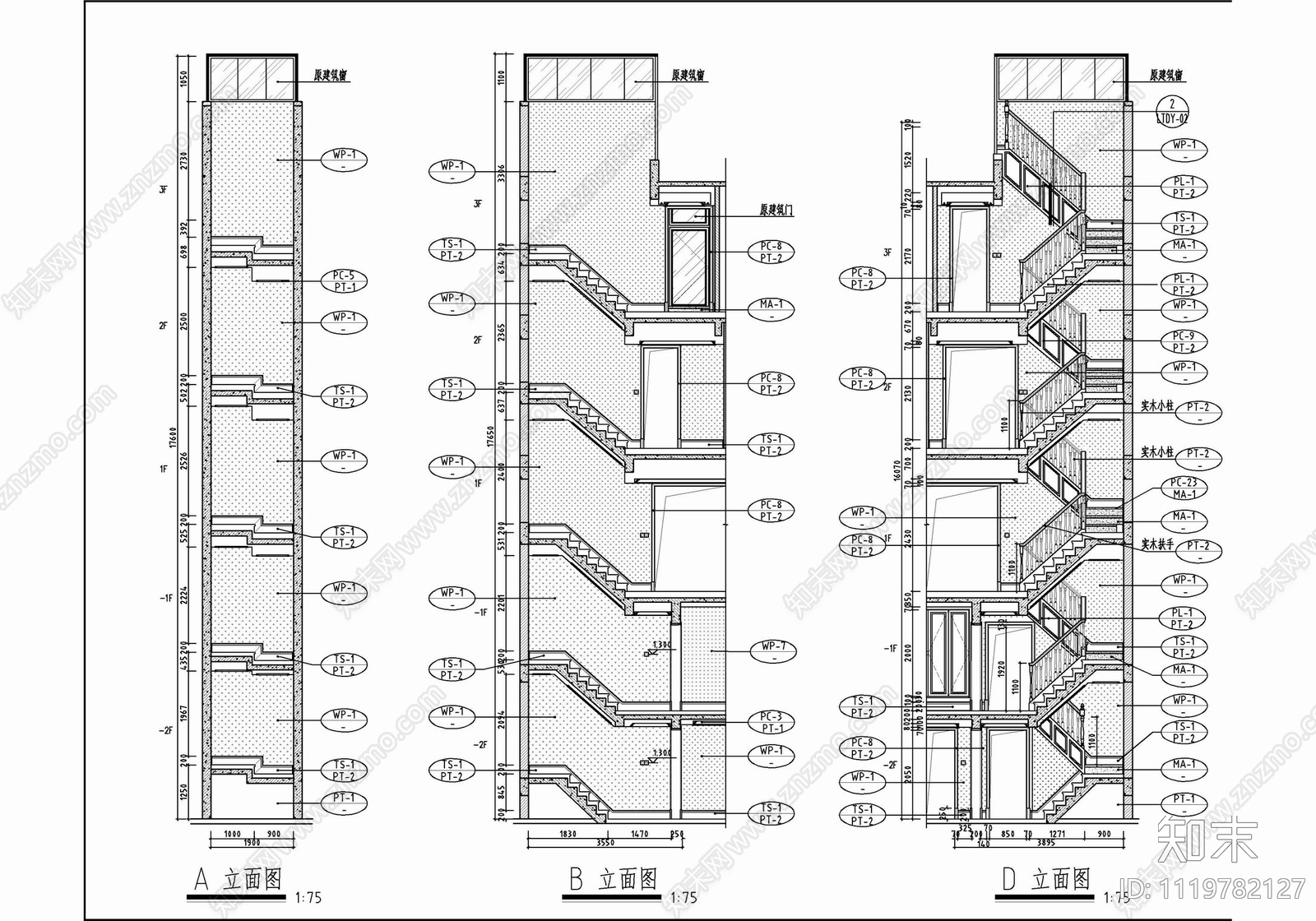 500㎡五层别墅CAD施工图cad施工图下载【ID:1119782127】