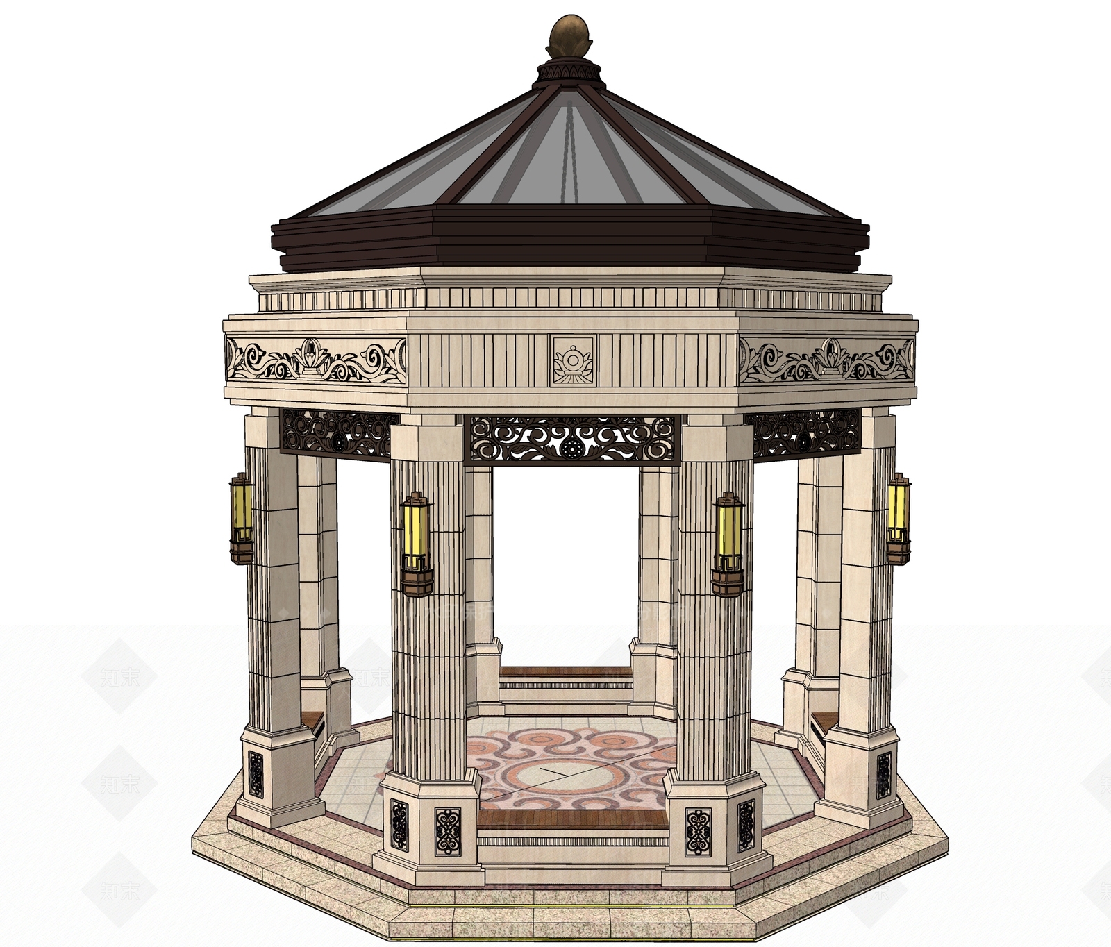 欧式景观八角亭SU模型下载【ID:1119782412】