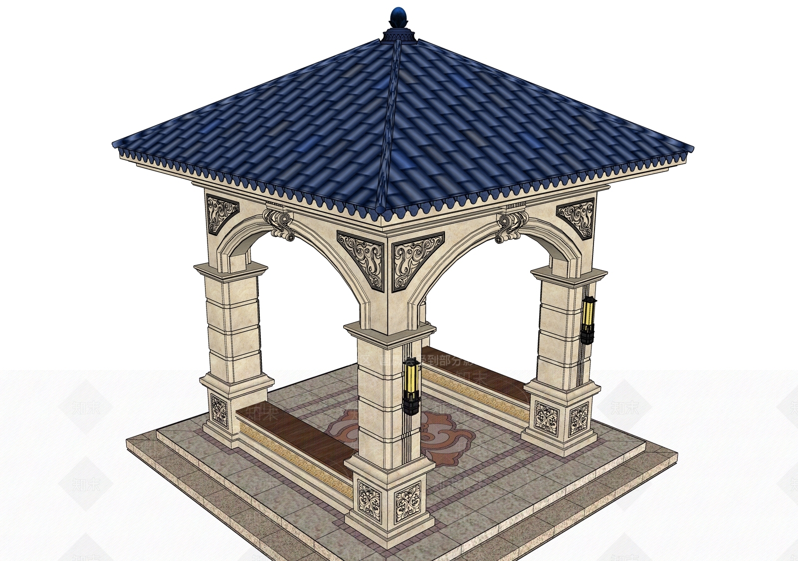 欧式景观亭子SU模型下载【ID:1119782504】