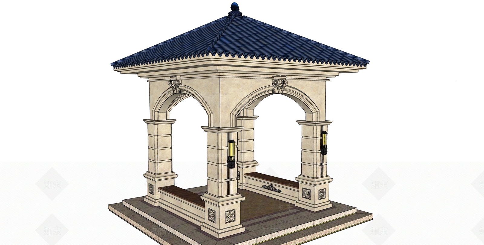 欧式景观亭子SU模型下载【ID:1119782708】