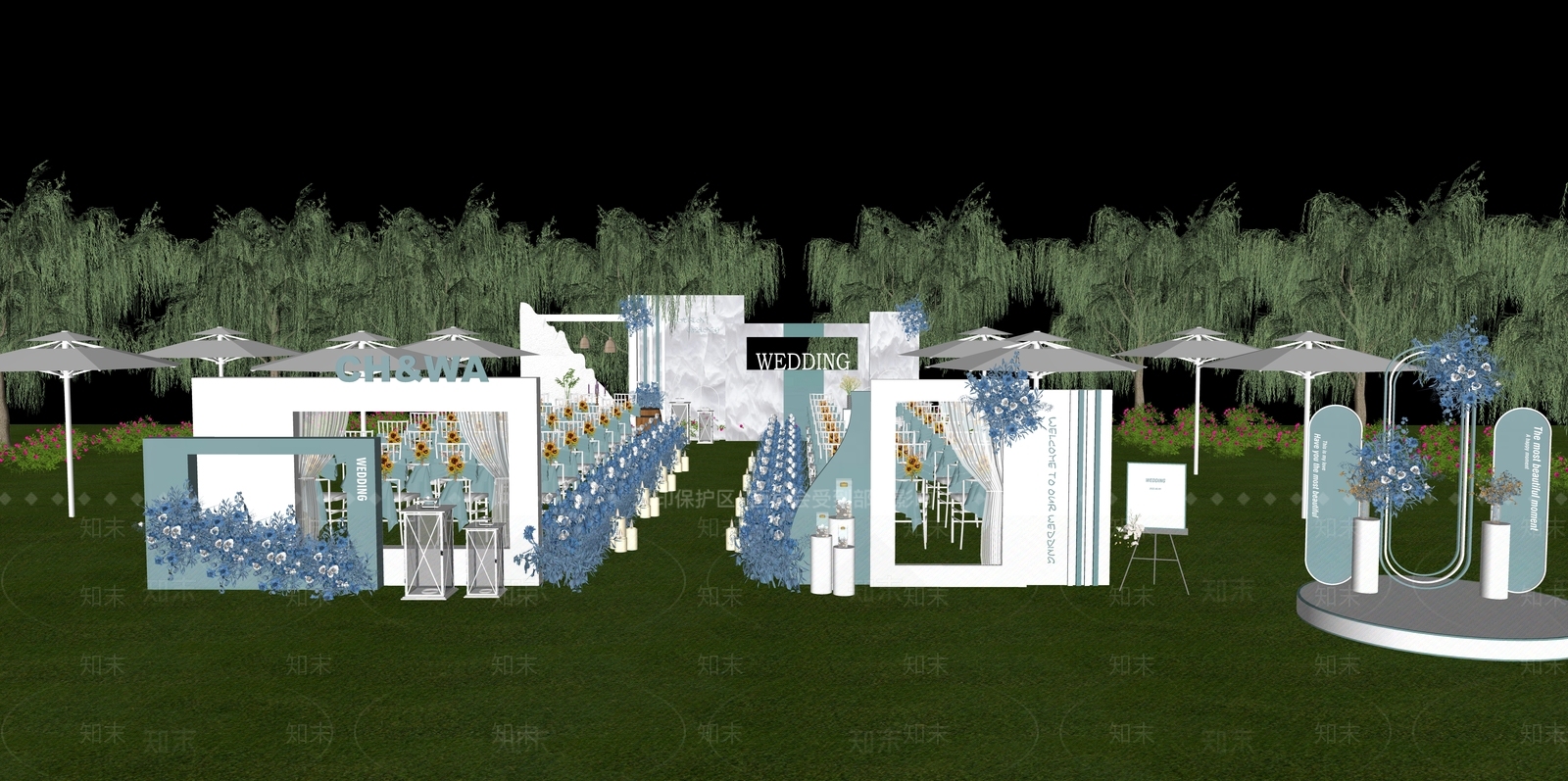 现代户外草坪婚礼SU模型下载【ID:1119784004】