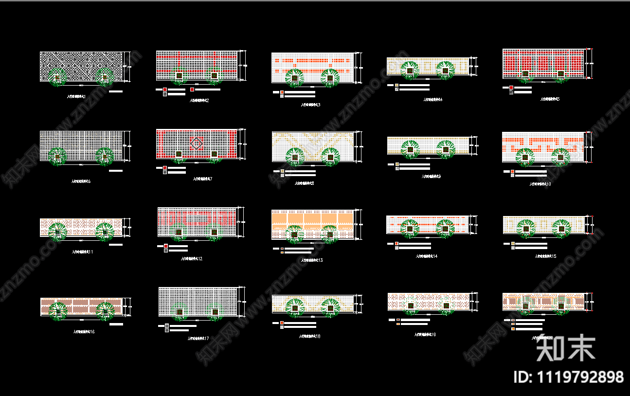 20种人行道铺装平面图施工图施工图下载【ID:1119792898】