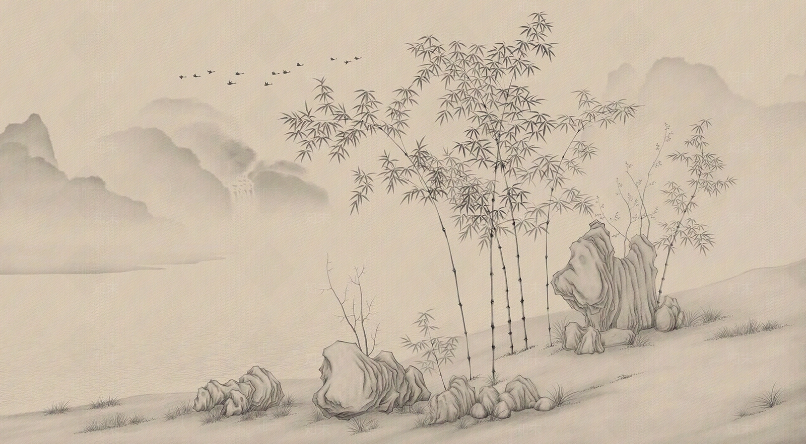 中式古风竹林壁画贴图下载【ID:1119794084】_【知末网贴图库】