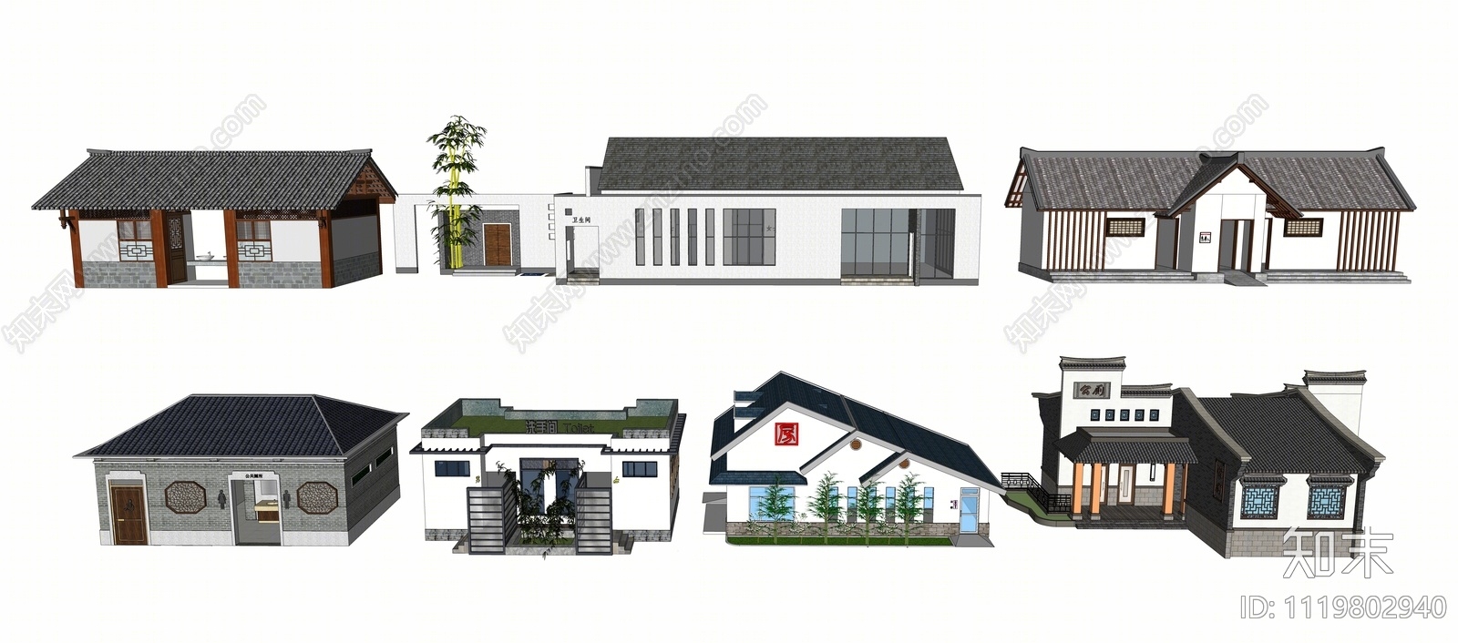 新中式公共厕所SU模型下载【ID:1119802940】