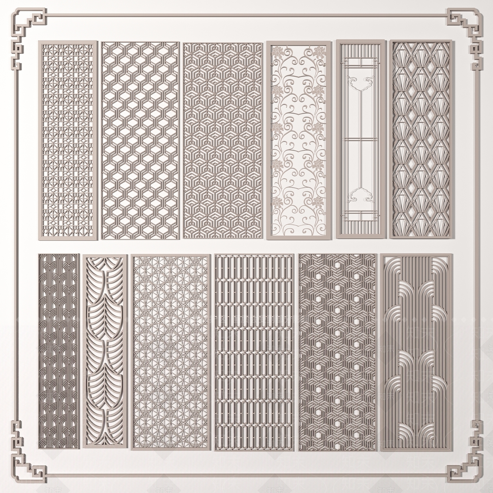 新中式花格窗3D模型下载【ID:1119806122】
