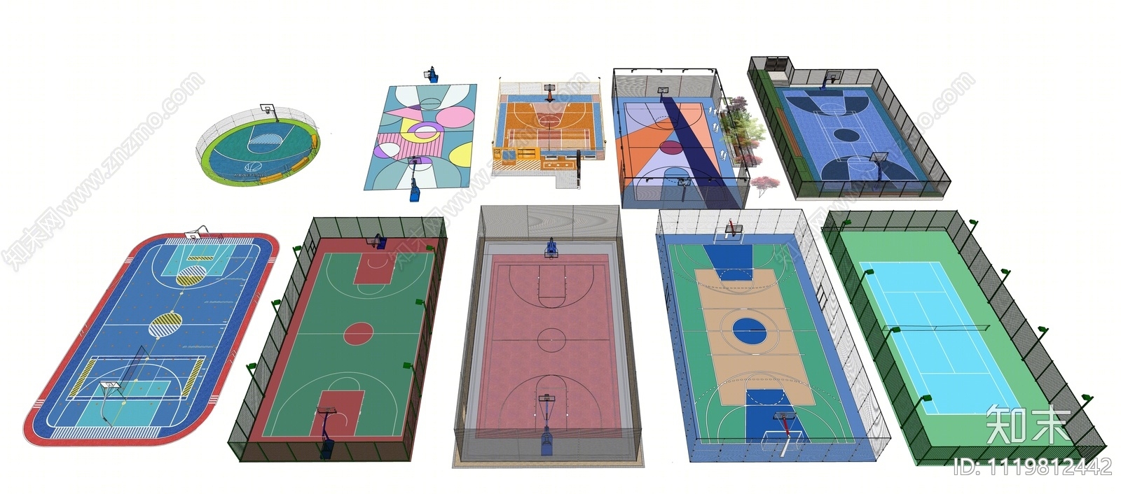 现代篮球场SU模型下载【ID:1119812442】