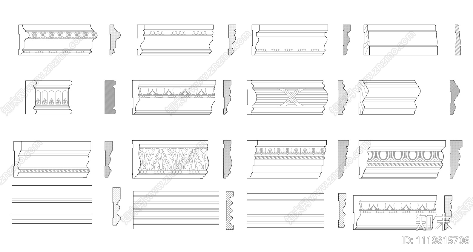 CAD石膏线立面截面图库施工图下载【ID:1119815706】
