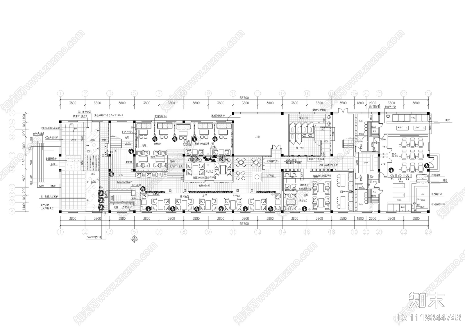 茶楼洗浴中心装修平面施工图施工图下载【ID:1119844743】