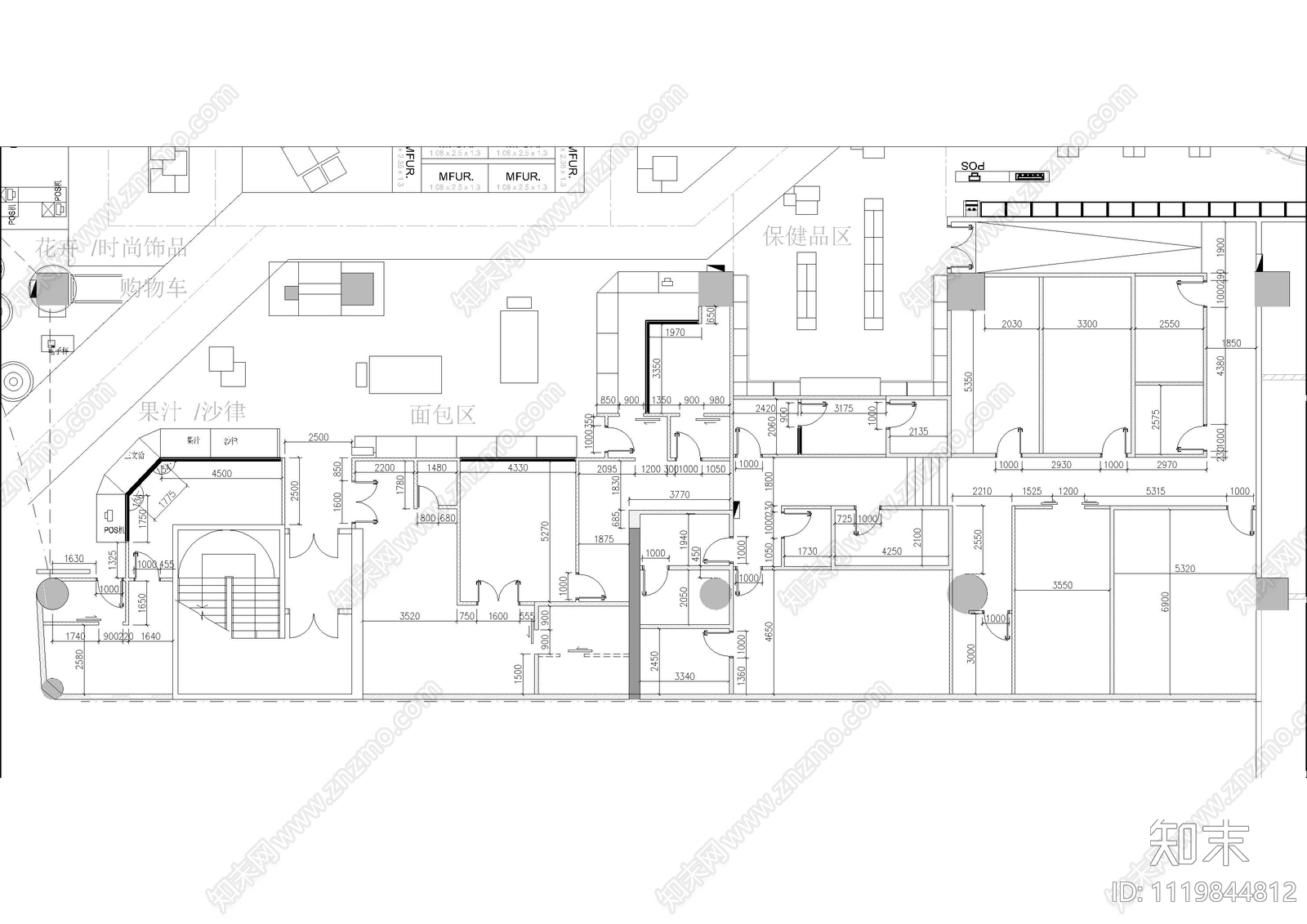 大超市装饰平面施工图cad施工图下载【ID:1119844812】