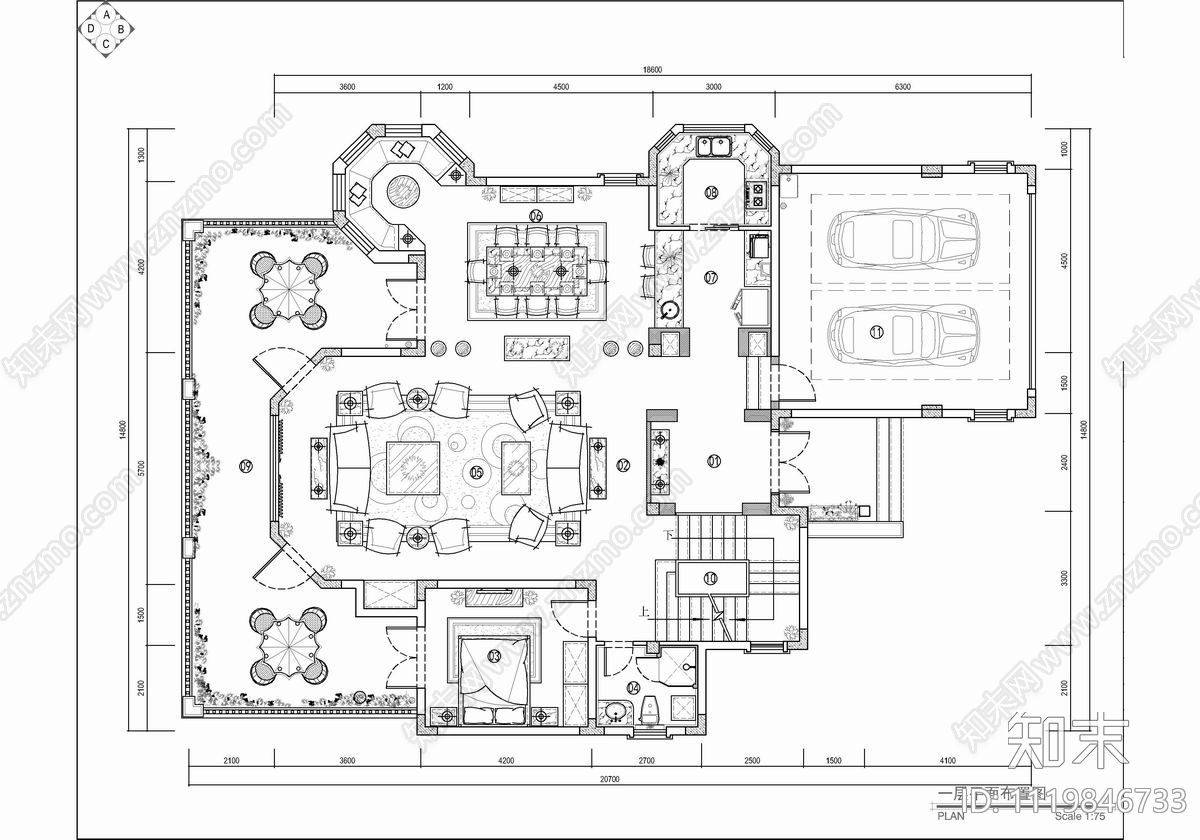 600㎡三层别墅设计平面图施工图施工图下载【ID:1119846733】