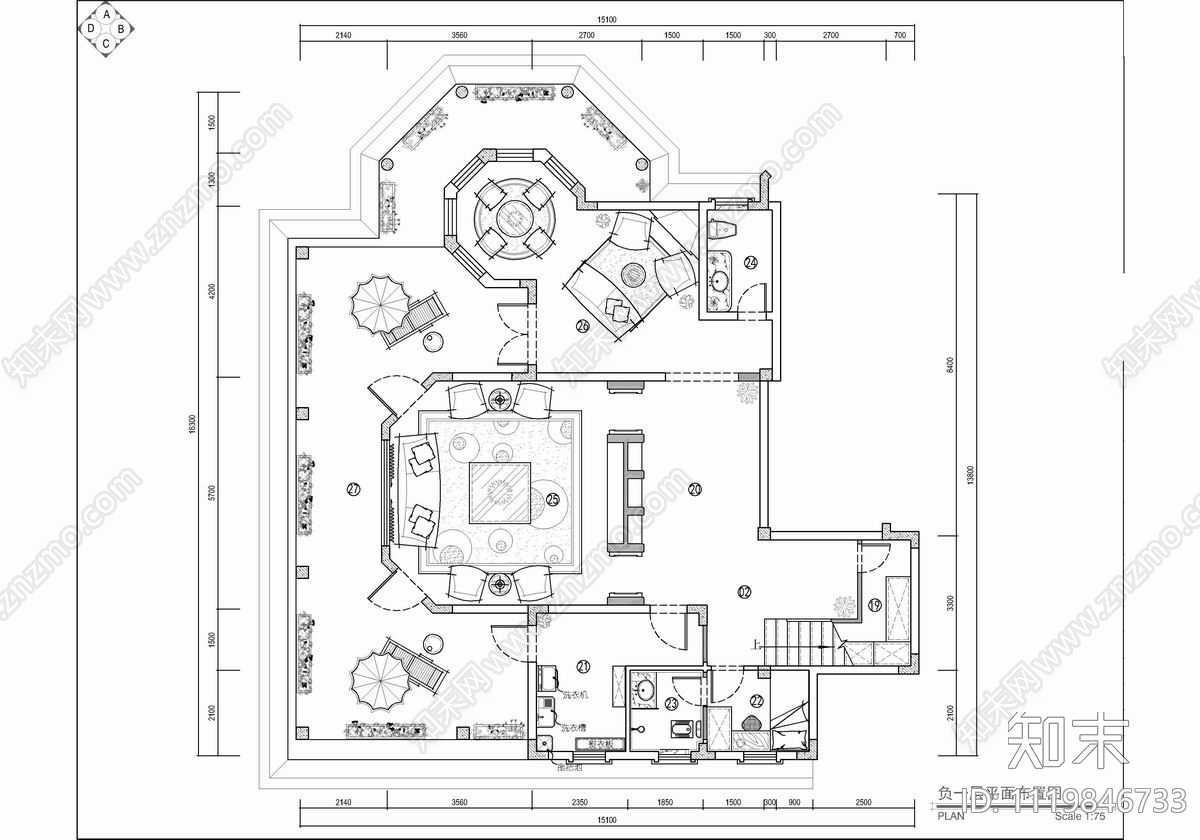 600㎡三层别墅设计平面图施工图施工图下载【ID:1119846733】